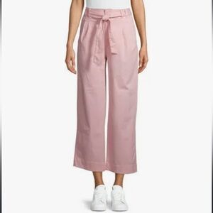 Time and Tru Wide Leg Relaxed Fit w Soft Tie Waist Cropped Pants, Light Pink, 12